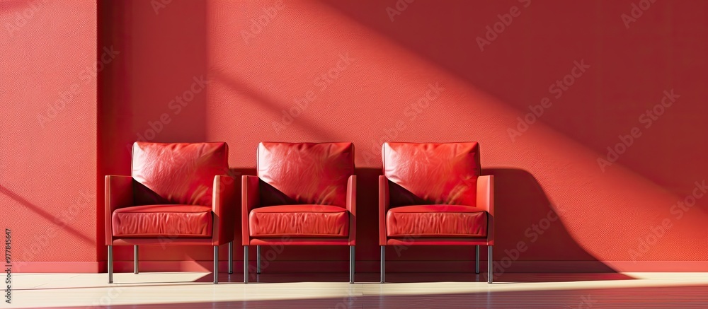 Aufkleber armchairs featuring a red leather seat. copy space image. place for adding text and design