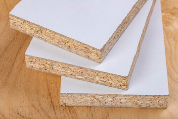 Pieces of particleboard used to build household furniture.