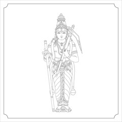 Indian Goddess BALARAMAVATARA Isolated Outline Vector Illustration