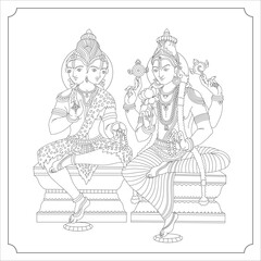 Indian Goddess NARA-NARAYANA Isolated Outline Vector Illustration
