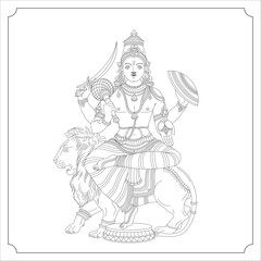 Indian God BUDHA Isolated Outline Vector Illustration