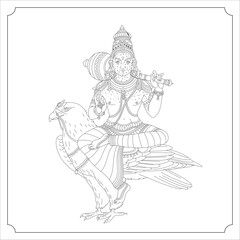 Indian God KETU Isolated Outline Vector Illustration