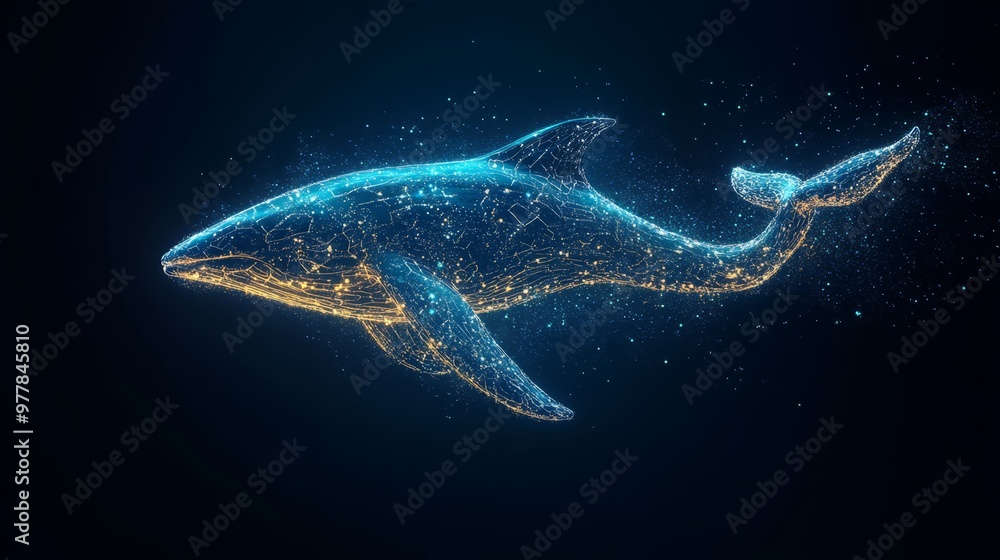 Aufkleber a tech-savvy whale swims gracefully through a deep blue digital ocean, showcasing dynamic lines and 