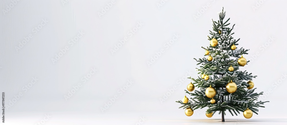 Canvas Prints Decorated Christmas tree yellow ornament on a white background. Copy space image. Place for adding text and design