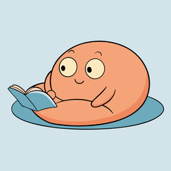 A cartoon character lying on its stomach on a light blue beanbag, coloring in a sketchbook.