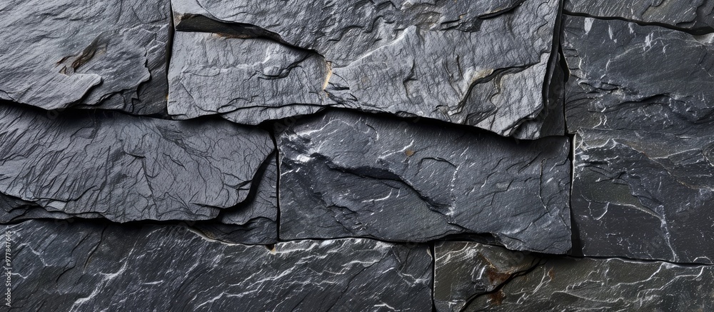 Poster natural black slate stone background pattern in high resolution top view copy space