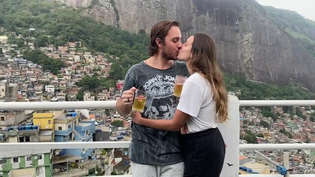 Tourist couple in the Rocinha favela, Rio de Janeiro