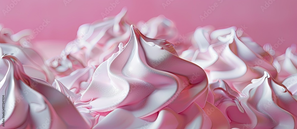 Poster close up view of meringue against a pink background. copy space image. place for adding text and des