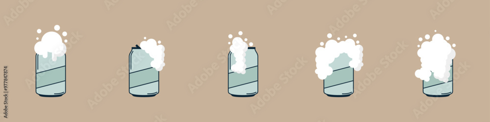 Poster can of cold soda vector set. soda can icon. drink color icon. foam from a can vector icon set. froth