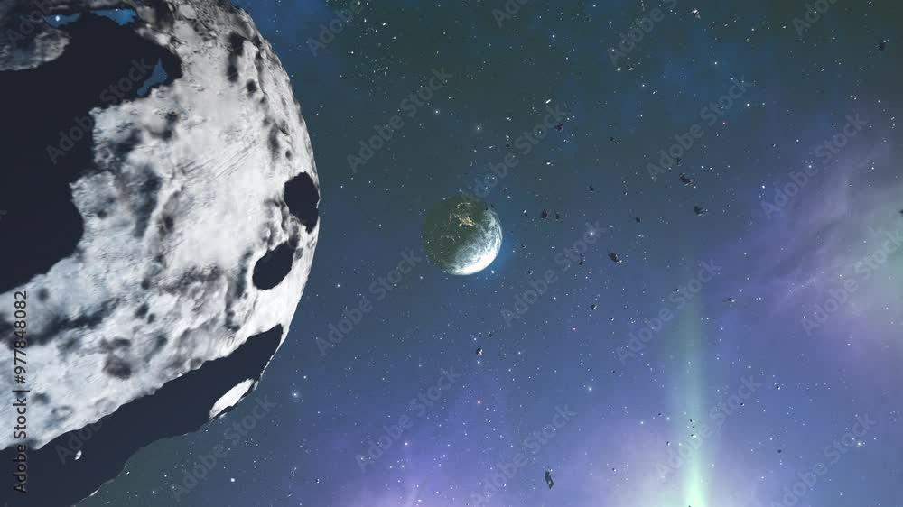 Canvas Prints holow moon and planet earth 3d rendering sci fi concept outer space view,4k,2024