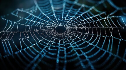 Fototapeta premium Detailed close-up of a spider's web broken glass with a central hole