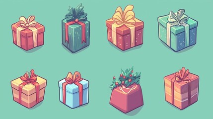 christmas gift boxes painted with watercolors