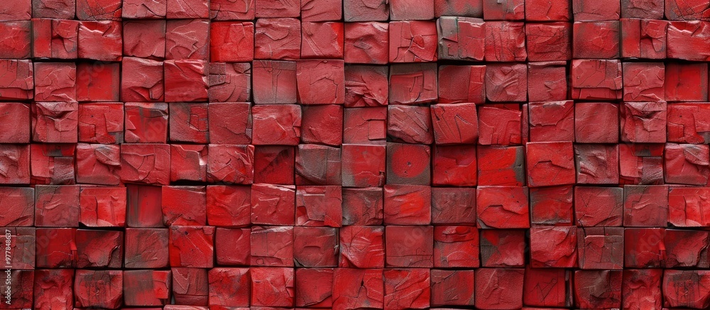 Poster red brick block wall displays a pattern of stacked blocks with a rough surface texture the joints ar