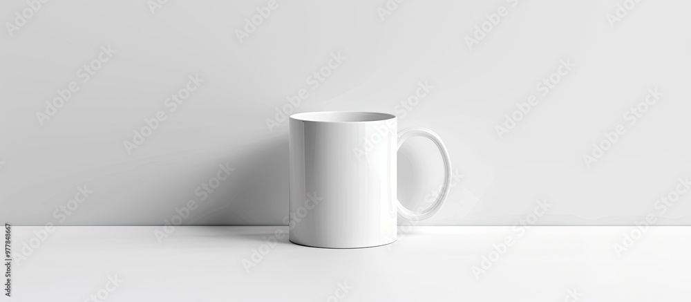 Poster ceramic mug set against a white background design mockup. copy space image. place for adding text an