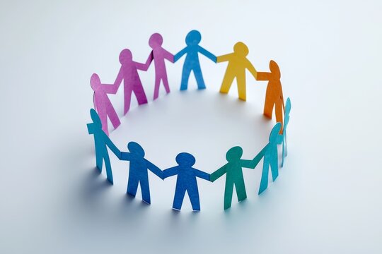 Colorful figures holding hands in a circle symbolizing unity inclusivity and the emotional connections that bind diverse communities together
