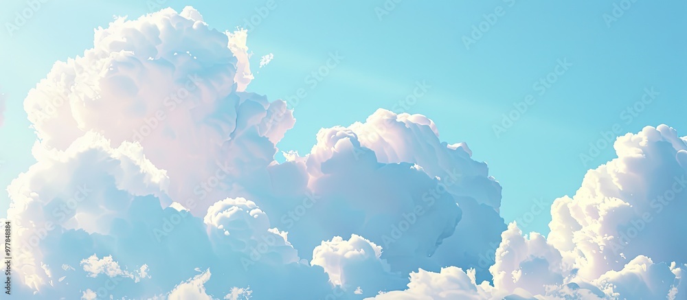 Poster Beautiful blue sky with fluffy white clouds in the background. Copy space image. Place for adding text and design