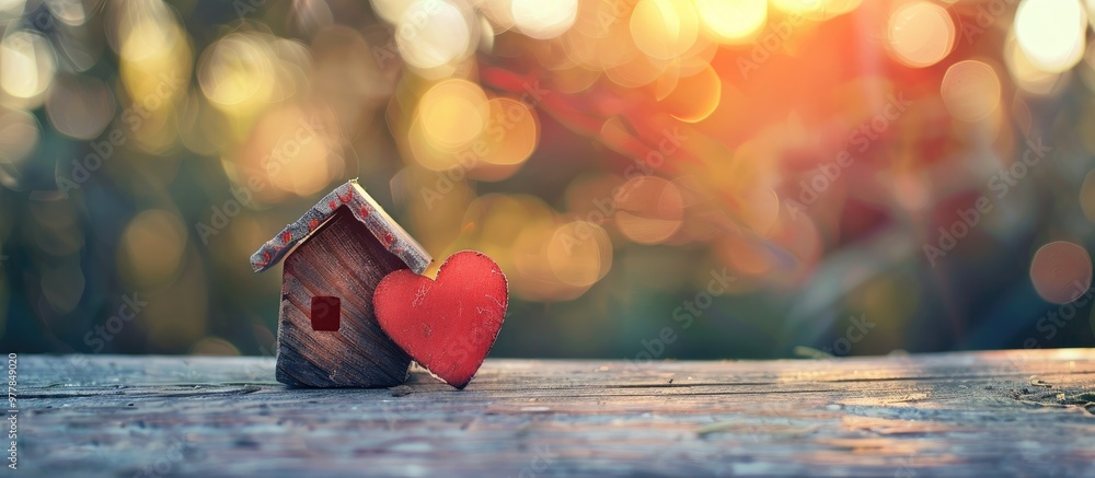 Canvas Prints Paper heart shape and wooden house with copy space for design in a love and Valentine theme