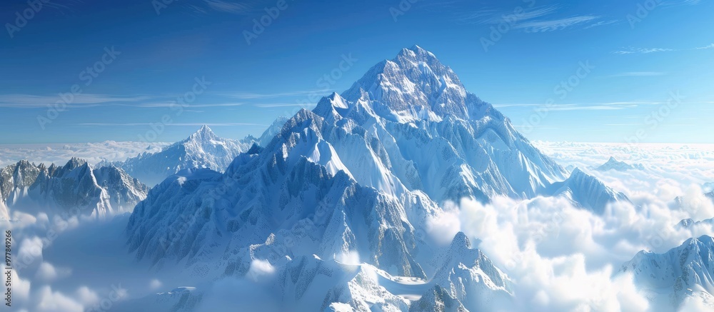 Poster mountain landscape at high altitude beneath a blue sky. copy space image. place for adding text and 