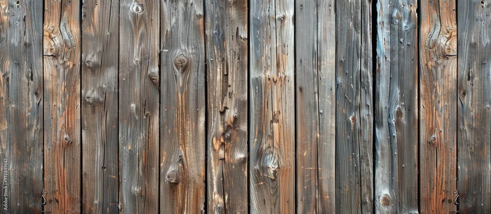 Poster close up of the texture of an old wooden board fence. copy space image. place for adding text and de
