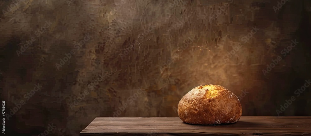 Poster bread shaped cake crafted from dense yeast dough captured in the studio using artificial lighting. c