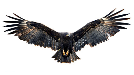 Obraz premium A majestic black kite soaring through the air on a white background with copy space, wings arched gracefully
