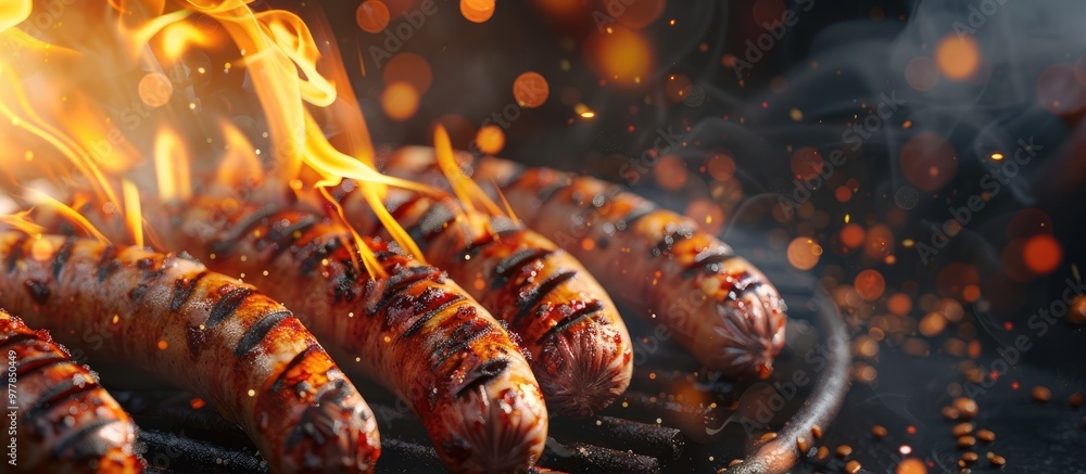Poster diorama style grilled sausage. copy space image. place for adding text and design