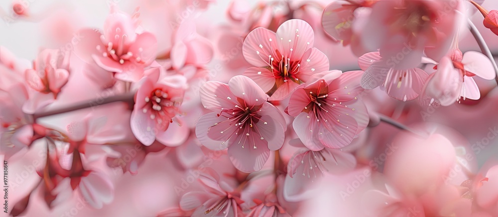 Aufkleber close up of cherry blossom flowers. copy space image. place for adding text and design