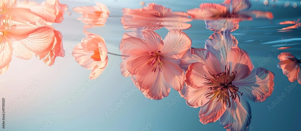 Aufkleber levitating lovely flowers submerged in water against a bright backdrop colorful floral background sp