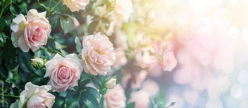 Poster blooming roses create a lovely background for postcard designs and wedding invitations. copy space i