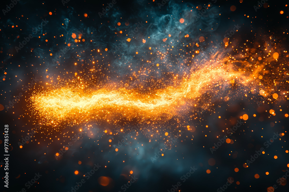 Poster a firework exploding in the night sky, trails of light creating dynamic patterns. concept of celebra
