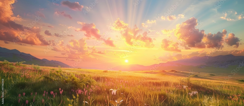 Poster countryside sunset views. copy space image. place for adding text and design