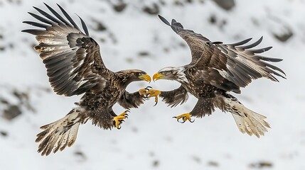Obraz premium A pair of eagles locked in a mid-air battle, their talons interlocked