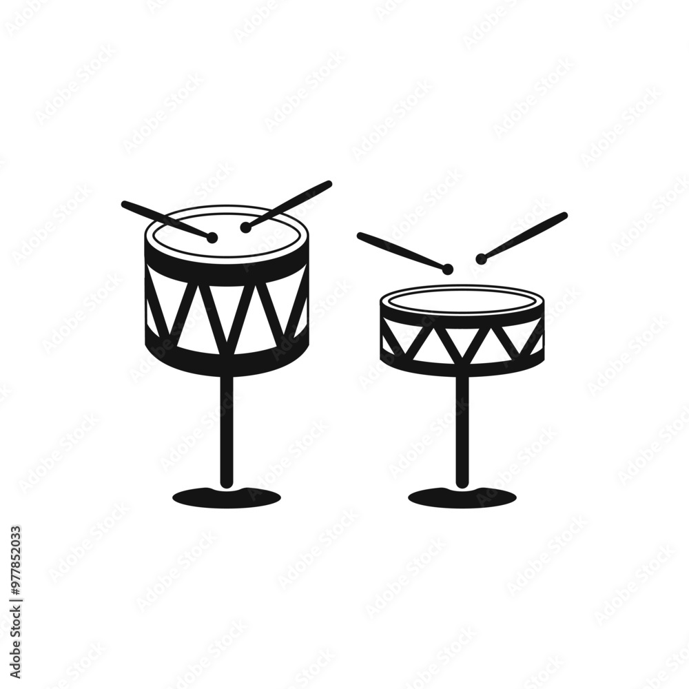Poster drum instrument vector icon. set of hand drums and drums with sticks vector. folk instruments percus