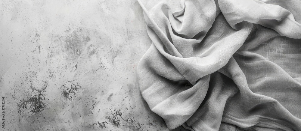 Poster top view of a gray kitchen napkin isolated on a tabletop background folded cloth for a mockup with c