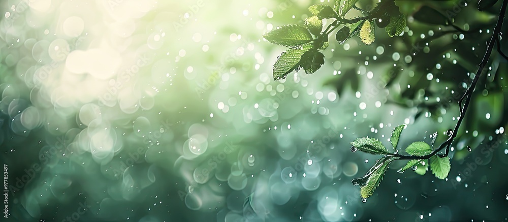 Poster abstract and blurred backdrop featuring branches and raindrops. copy space image. place for adding t