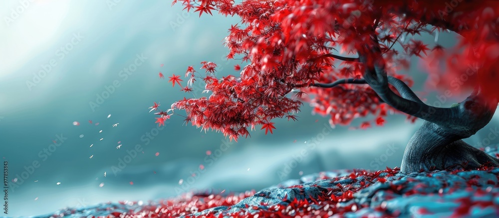 Poster crimson leaf tree. copy space image. place for adding text and design