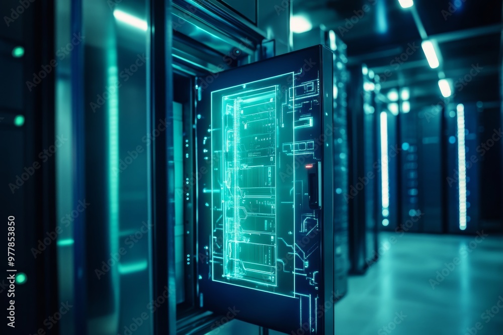 Poster open locker symbolizing security in digital applications a representation of technology and safety