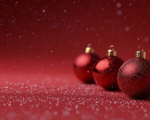 Red Christmas balls on a red background. Merry Christmas and happy New Year background