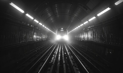 black and white photography in the london tube network and high contrast dramatic lighting .