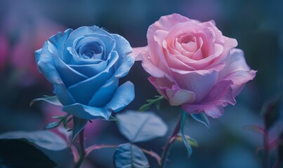 Blue roses and pink roses