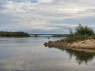 15 September 2024, the Vistula River in Warsaw, Poland.  Before the flood in 2024, low water level in the Vistula River in Warsaw.