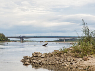 15 September 2024, the Vistula River in Warsaw, Poland.  Before the flood in 2024, low water level in the Vistula River in Warsaw.