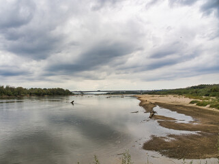 15 September 2024, the Vistula River in Warsaw, Poland.  Before the flood in 2024, low water level...
