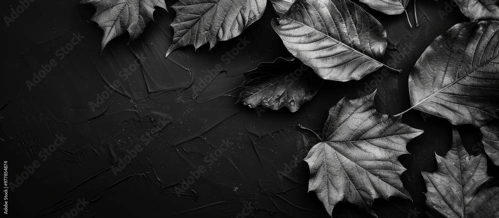 Canvas Prints closeup of fallen leaves in black and white with space for copy or message