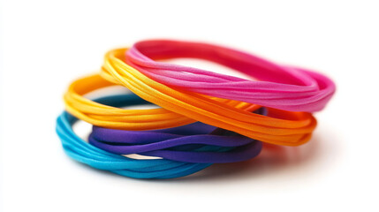 &ldquo;Colorful hair elastic isolated on a white background. Simple and vibrant, perfect for showcasing a range of hair accessories in a clean, minimalistic style.&rdquo;