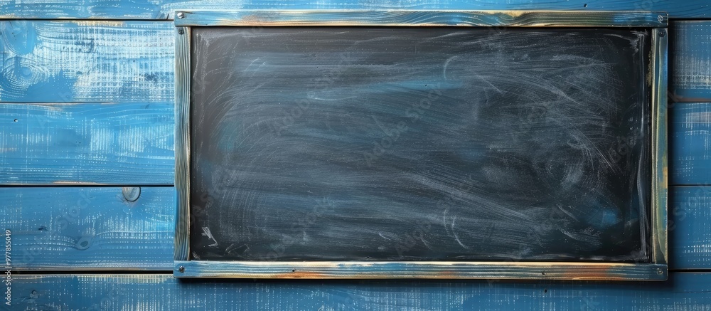 Aufkleber chalkboard on blue wood. copy space image. place for adding text and design