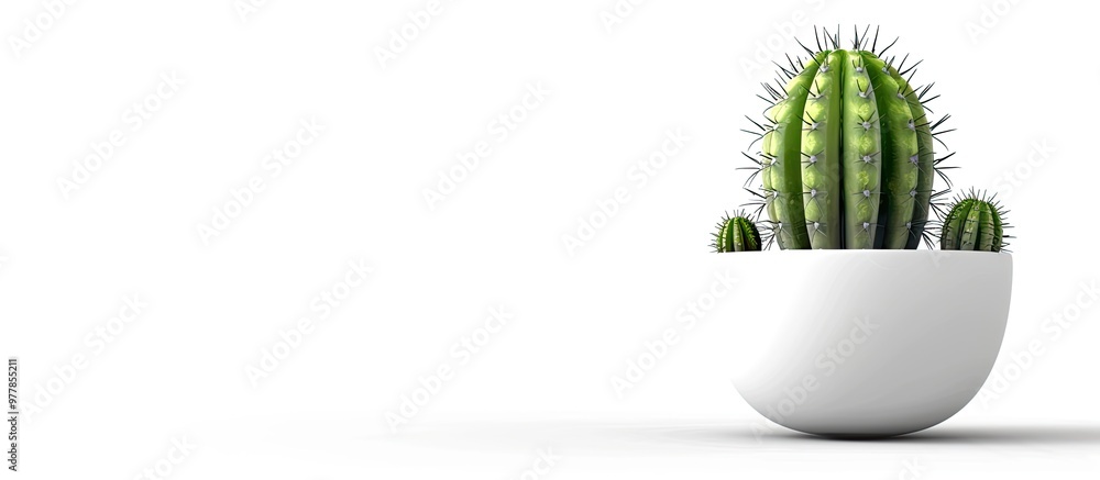 Poster Cactus in a pot isolated on a white background. Copy space image. Place for adding text and design