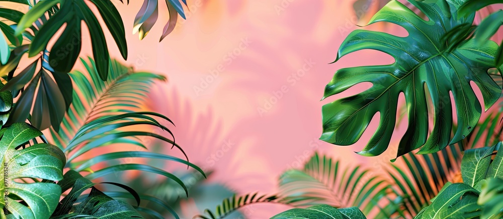 Aufkleber tropical leaves on a colored background. copy space image. place for adding text and design