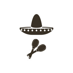 Mexican hat vector. An attribute of the people of Mexico is a hat and maracas. Simple black hat in mexican style vector.