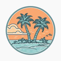 Tropical island sunset illustration